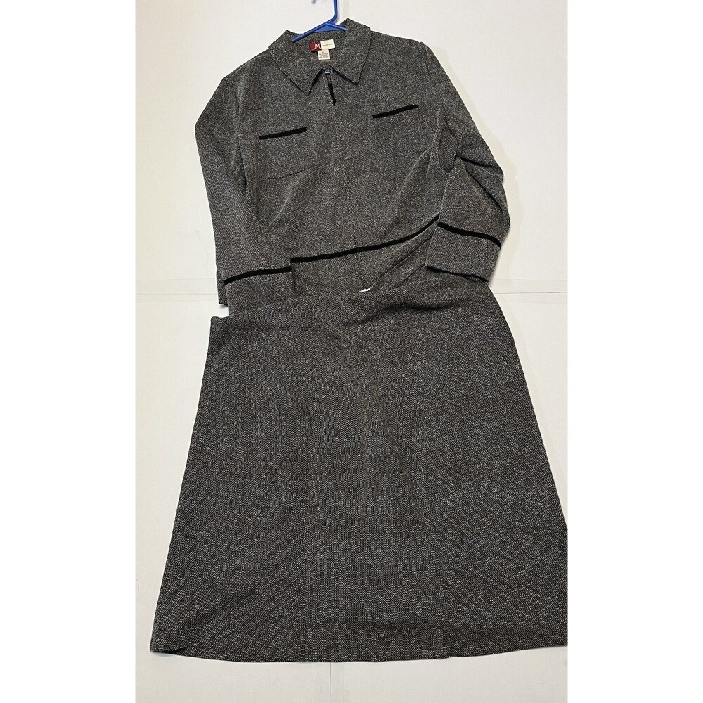 JM Collection Gray Textured Skirt Suit – Black Trim 2-Piece Set Women’s Size XL￼